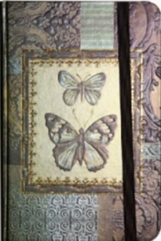 Zápisník s gumičkou A5 145x210 mm zlatý s 2 motýli D