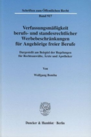 Verfassungsmäßigkeit berufs- und standesrechtlicher Werbebeschränkungen für Angehörige freier Berufe.