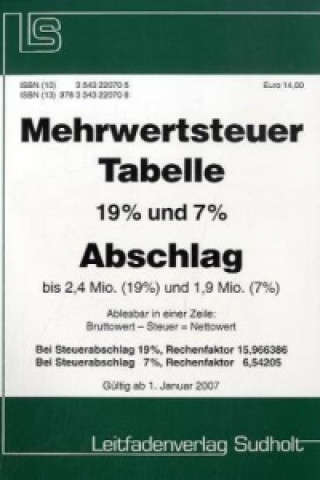 Mehrwertsteuer-Tabelle, 19% und 7% Abschlag