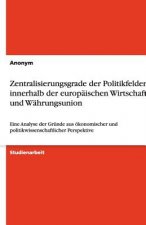Zentralisierungsgrade der Politikfelder innerhalb der europäischen Wirtschafts- und Währungsunion