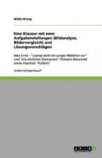 Eine Klausur mit zwei Aufgabenstellungen (Bildanalyse, Bildervergleich) und Loesungsvorschlagen