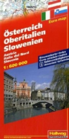 Hallwag Straßenkarte Österreich, Oberitalien, Slowenien. Austria, Italia del Nord, Slovenia. Austria, Upper Italy, Slovenia;  Autriche, Haute Italie,