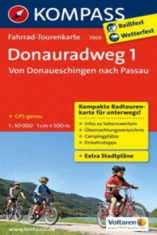 Fahrrad-Tourenkarte Donauradweg 1, Von Donaueschingen nach Passau. Tl.1