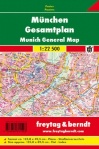 Freytag & Berndt Poster München, Gesamtplan, ohne Metallstäbe. Munich, General Map