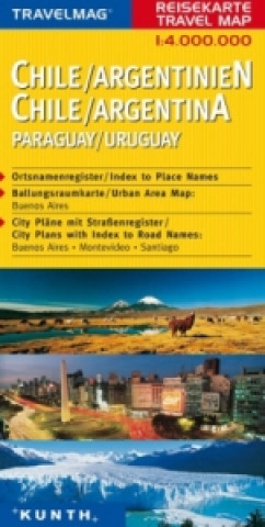 Travelmag Reisekarte Chile, Argentinien, Paraguay, Uruguay. Chile, Argentina, Paraguay, Uruguay