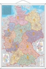 Stiefel Wandkarte Kleinformat Deutschland, Postleitzahlenkarte, mit Metallstäben