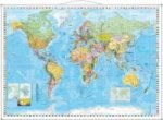 Stiefel Wandkarte Großformat Weltkarte, politisch mit Flaggenrand, englische Ausgabe, mit Metallstäben