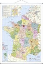 Stiefel Wandkarte Großformat Frankreich, Postleitzahlen, mit Metallstäben