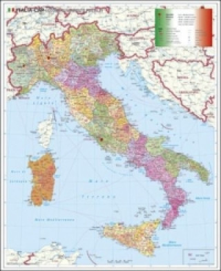 Stiefel Wandkarte Großformat Italien, Postleitzahlen, italienische Ausgabe, ohne Metallstäbe