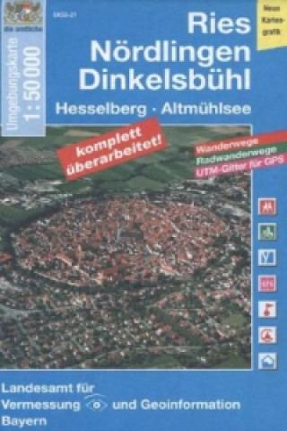 Topographische Karte Bayern Ries, Nördlingen, Dinkelsbühl, Hesselberg, Altmühlsee