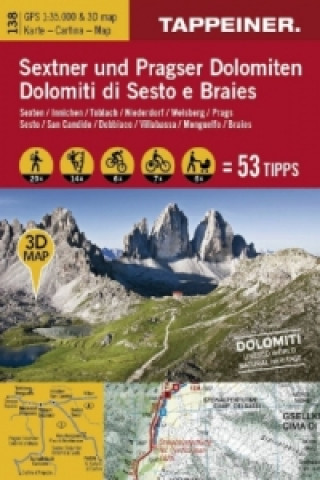 3D-Wanderkarte Sextner und Pragser Dolomiten. Dolomit di Sesto e Braies