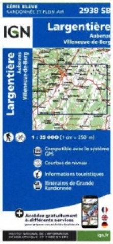 IGN Karte, Carte de randonnée (et plein air) Largentière, Aubenas, Villeneuve-de-Berg
