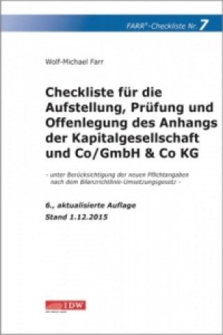 Checkliste für die Aufstellung, Prüfung und Offenlegung des Anhangs der Kapitalgesellschaft und Co/GmbH & Co KG