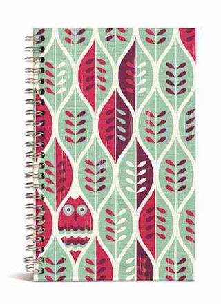 Owl and Leaf Spiral Canvas Notebook