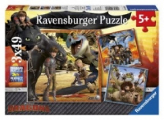 Ravensburger Kinderpuzzle - 09258 Drachenreiter - Puzzle für Kinder ab 5 Jahren, Dragons-Puzzle mit 3x49 Teilen