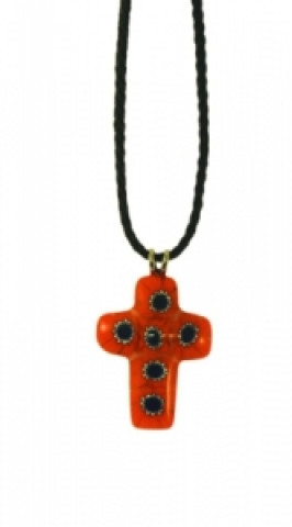 Kreuzanhänger aus Muranoglas, orangerot-blau