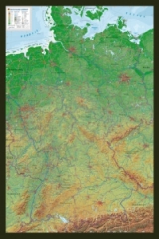 Deutschland, Reliefkarte, Groß, mit Holzrahmen. Germany