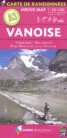 Carte de randonnées Alpes Vanoise. Hiking Map Alps Vanoise