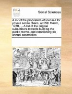 List of the Proprietors of Licenses for Private Sedan Chairs, at 25th March, 1788, ... a List of the Original Subscribers Towards Building the Public