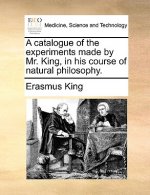 Catalogue of the Experiments Made by Mr. King, in His Course of Natural Philosophy.