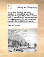 Complete List of All the Grand Matches of Cricket That Have Been Played in the Year 1800