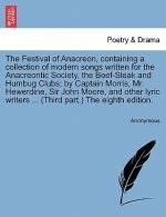Festival of Anacreon, Containing a Collection of Modern Songs Written for the Anacreontic Society, the Beef-Steak and Humbug Clubs; By Captain Morris,