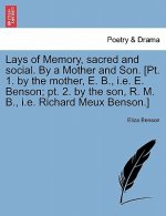 Lays of Memory, Sacred and Social. by a Mother and Son. [Pt. 1. by the Mother, E. B., i.e. E. Benson; PT. 2. by the Son, R. M. B., i.e. Richard Meux B