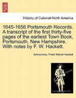 1645-1656 Portsmouth Records. a Transcript of the First Thirty-Five Pages of the Earliest Town Book, Portsmouth, New Hampshire. with Notes by F. W. Ha