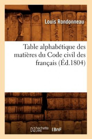 Table Alphabetique Des Matieres Du Code Civil Des Francais (Ed.1804)