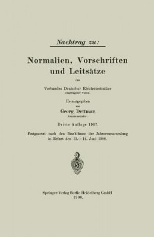 Nachtrag Zu: Normalien, Vorschriften Und Leits tze Des Verbandes Deutscher Elektrotechniker
