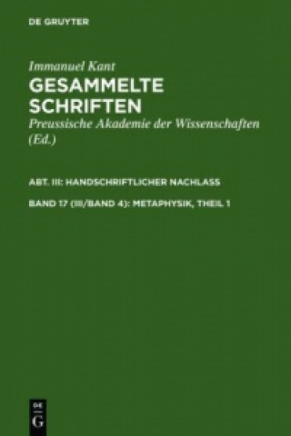 Gesammelte Schriften, Band 17 (III/Band 4), Metaphysik, Theil 1