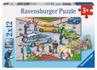 Ravensburger Kinderpuzzle - 07578 Mit Blaulicht unterwegs - Puzzle für Kinder ab 3 Jahren, mit 2x12 Teilen