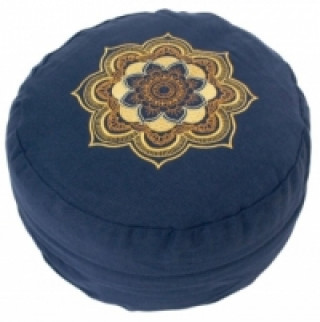 Meditationskissen blau mit Lotus Mandala-Stickerei