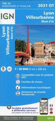 IGN Karte, Carte de randonnée (et plein air) Lyon Villeurbanne Mont d'Or