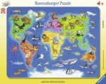 Ravensburger Kinderpuzzle - 06641 Weltkarte mit Tieren - Rahmenpuzzle für Kinder ab 4 Jahren, mit 30 Teilen