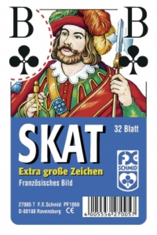 Klassisches Skatspiel, Französisches Bild mit großen Eckzeichen. 32 Karten in Klarsicht-Box. FXS Traditionelle Spielkarten