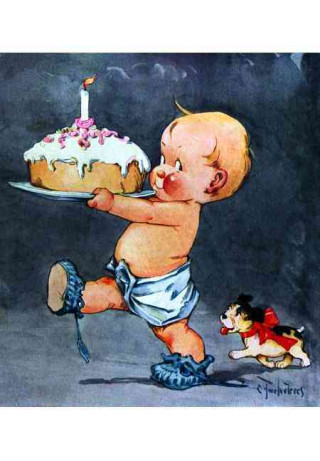 Baby with Cake Birthday Greeting Card