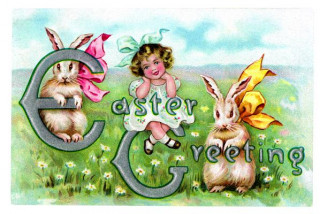 Bunnies and Girl Blank Easter Card [With 6 Envelopes]