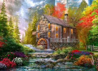 Sunset at the Old Mill Jigsaw Puzzle