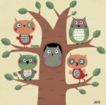 Mein buntes Kinderzimmerbild - Fünf Eulen im Baum