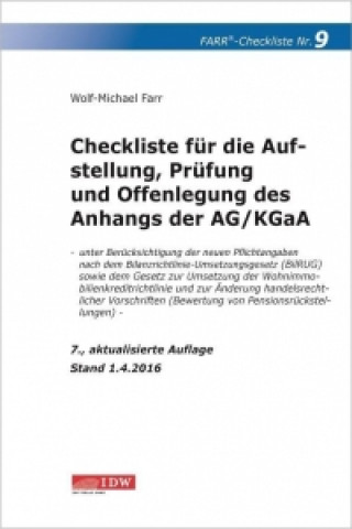 Checkliste für die Aufstellung, Prüfung und Offenlegung des Anhangs der AG/KGaA