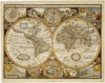 Antike Weltkarte. Poster mit Metallbestäbung