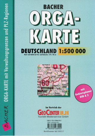 Bacher Orga-Karte Deutschland 1 : 500 000. Gefaltet in Schutzhülle
