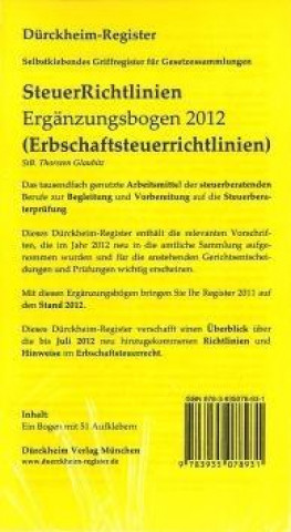 Steuerrichtlinien ERGÄNZUNGSBOGEN 2012 (ErbStR)  51 bedruckte Griffregister
