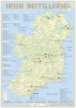 Whiskey Distilleries Ireland - Tasting Map 24x34cm