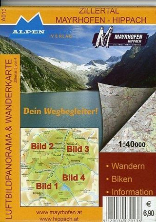 Zillertal Mayrhofen - Hippach 1 : 40 000 Luftbildpanorama und Wanderkarte