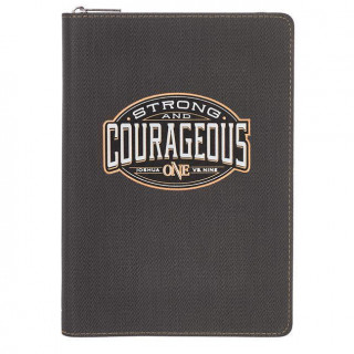 Journal Lux-Leather Strong & Courageous W/Zipper