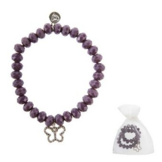 Armband Glasstein - creme violet - Schmetterling mit Kristallen - Element in silber