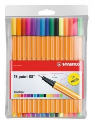 Fineliner - STABILO point 88 - 15er Pack - mit 15 verschiedenen Farben inklusive 5 Neonfarben