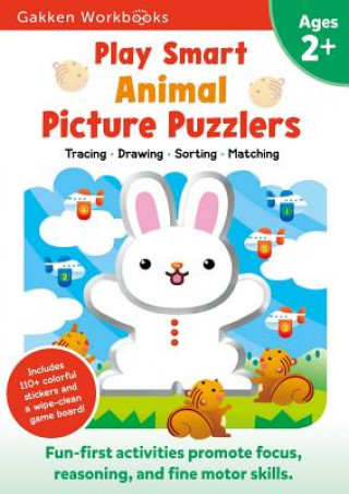 Play Smart Animal Picture Puzzlers Age 2+: Preschool Activity Workbook with Stickers for Toddlers Ages 2, 3, 4: Learn Using Favorite Themes: Tracing,